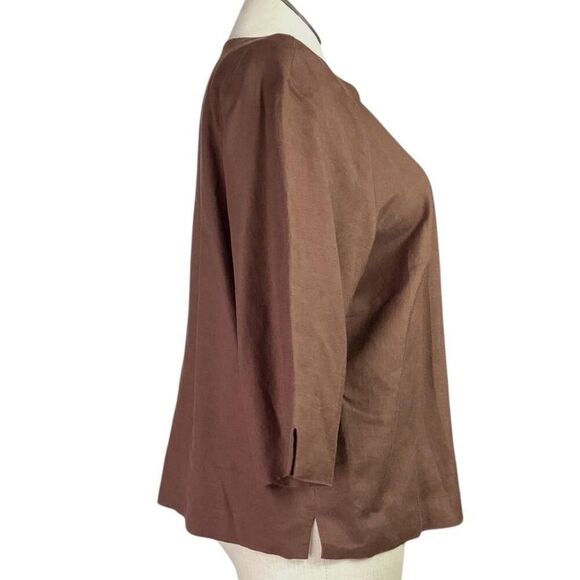Coldwater Creek Jacket Women 18W Brown Denim Linen Blend Lined 3/4 Sleeve Blazer - Picture 3 of 7